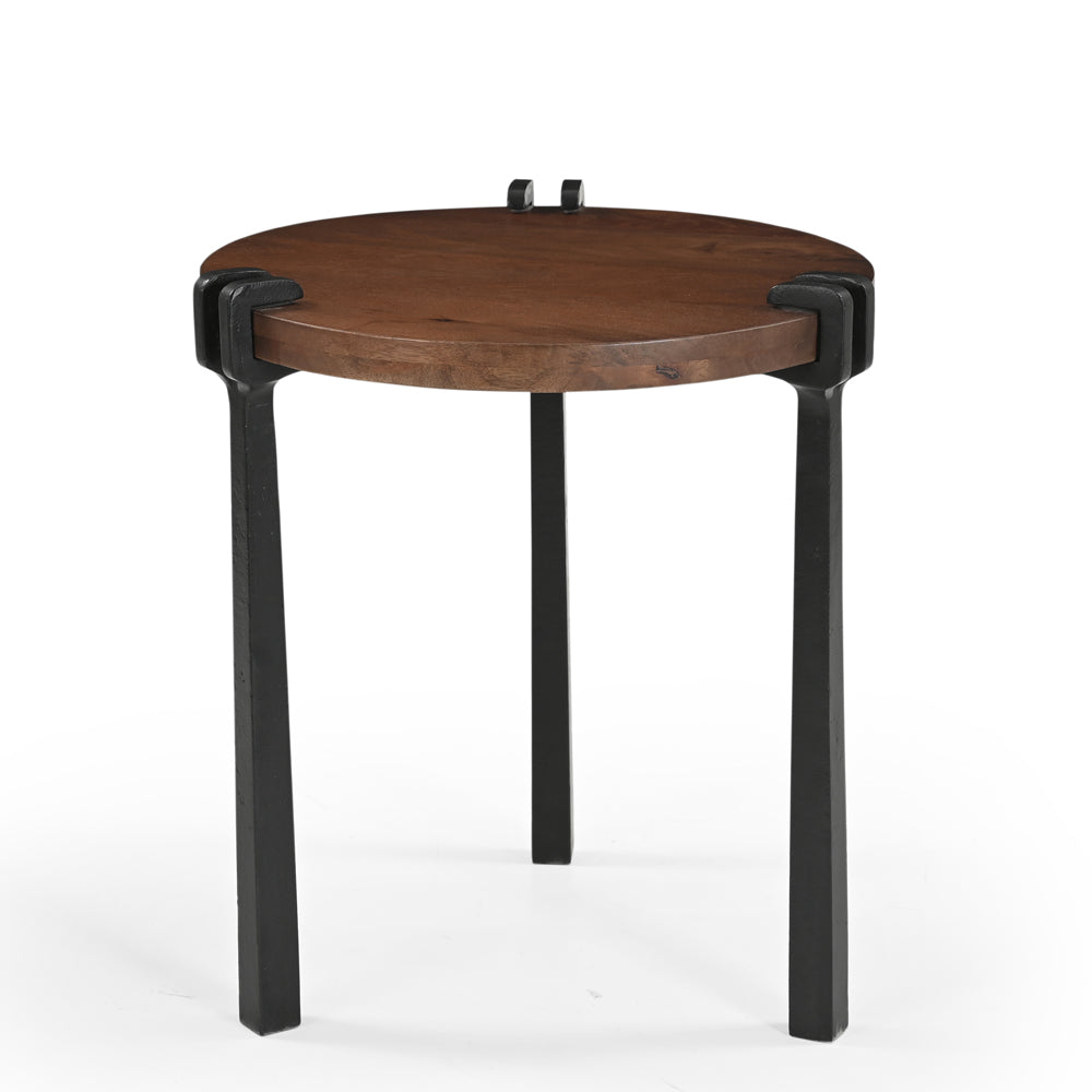 Zani Solid Mango Wood and Iron Side Table