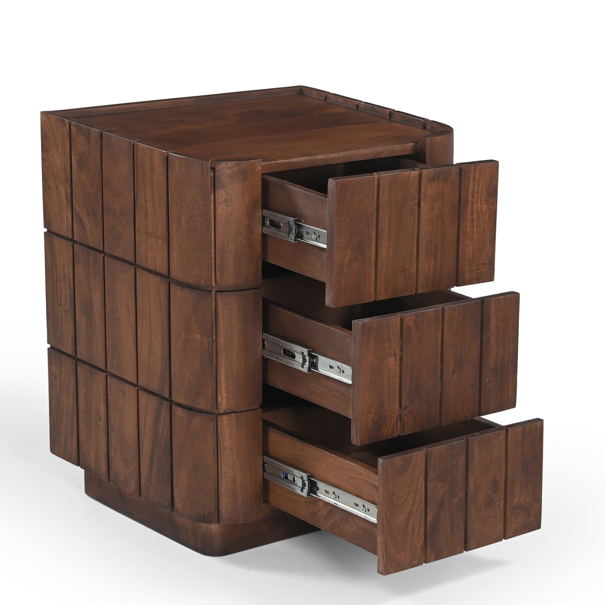 Roka Solid Acacia Wood Bedside Table in Brown