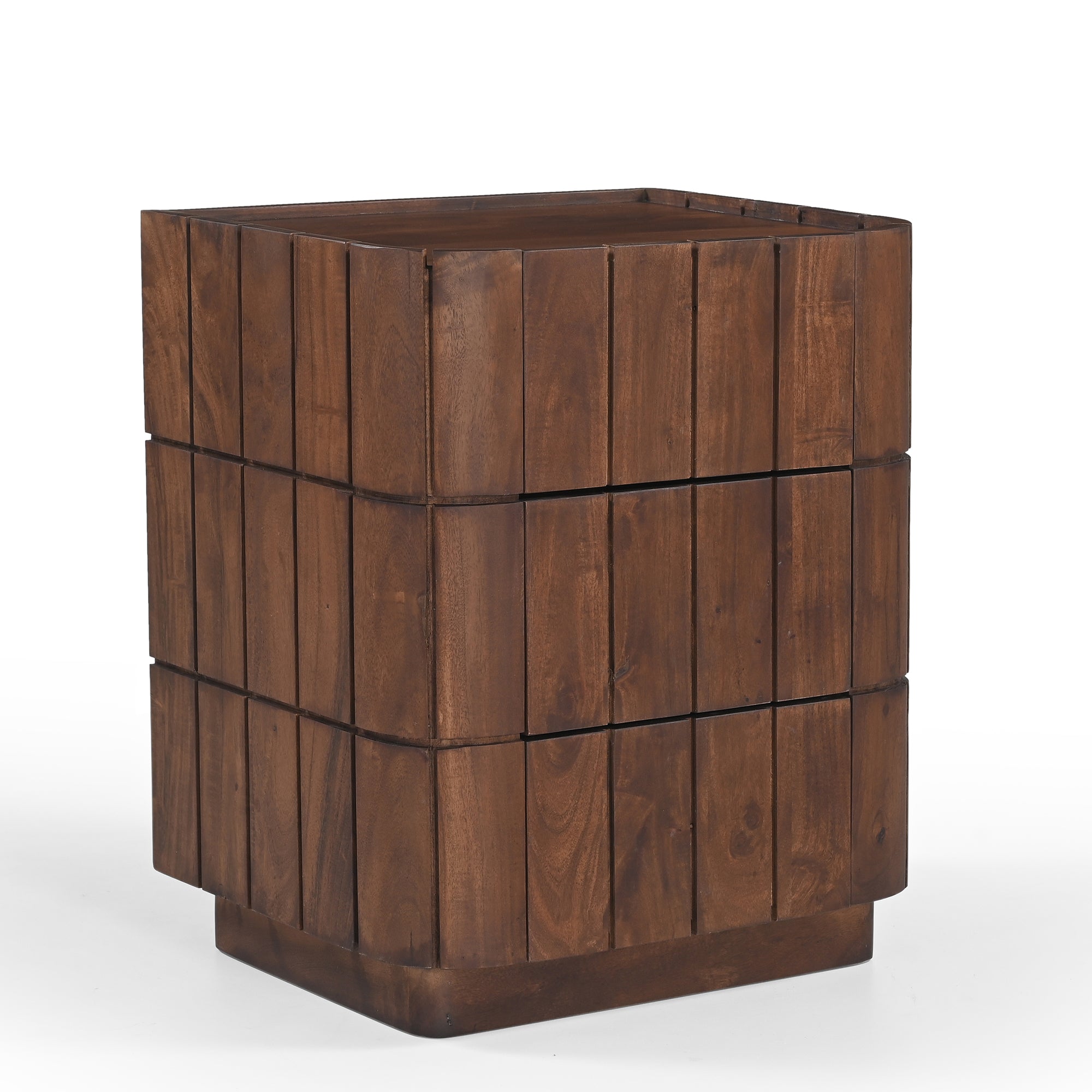 Roka Solid Acacia Wood Bedside Table in Brown