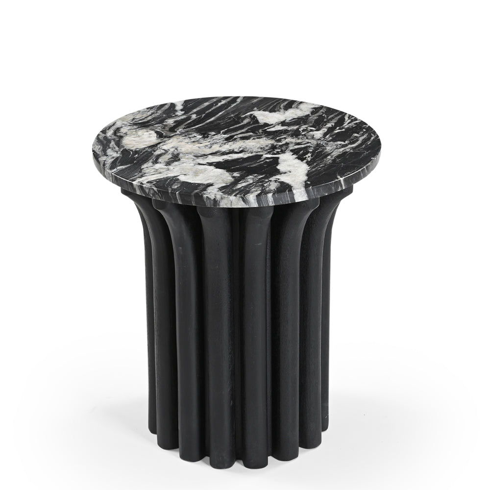 Otar Solid Mango Wood and Marble Side Table