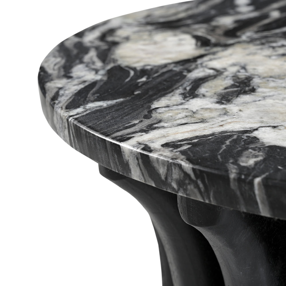 Otar Solid Mango Wood and Marble Side Table