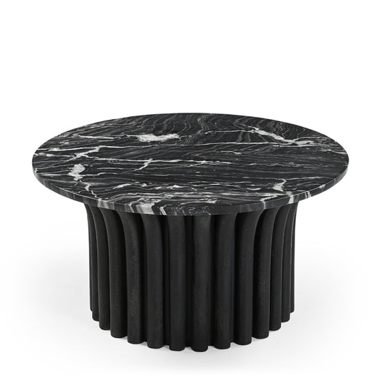 Otar Solid Mango Wood and Marble Coffee Table