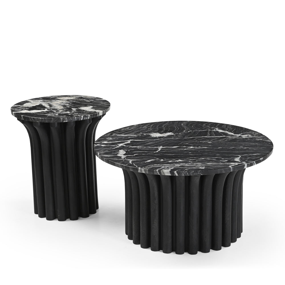 Otar Solid Mango Wood and Marble Coffee Table