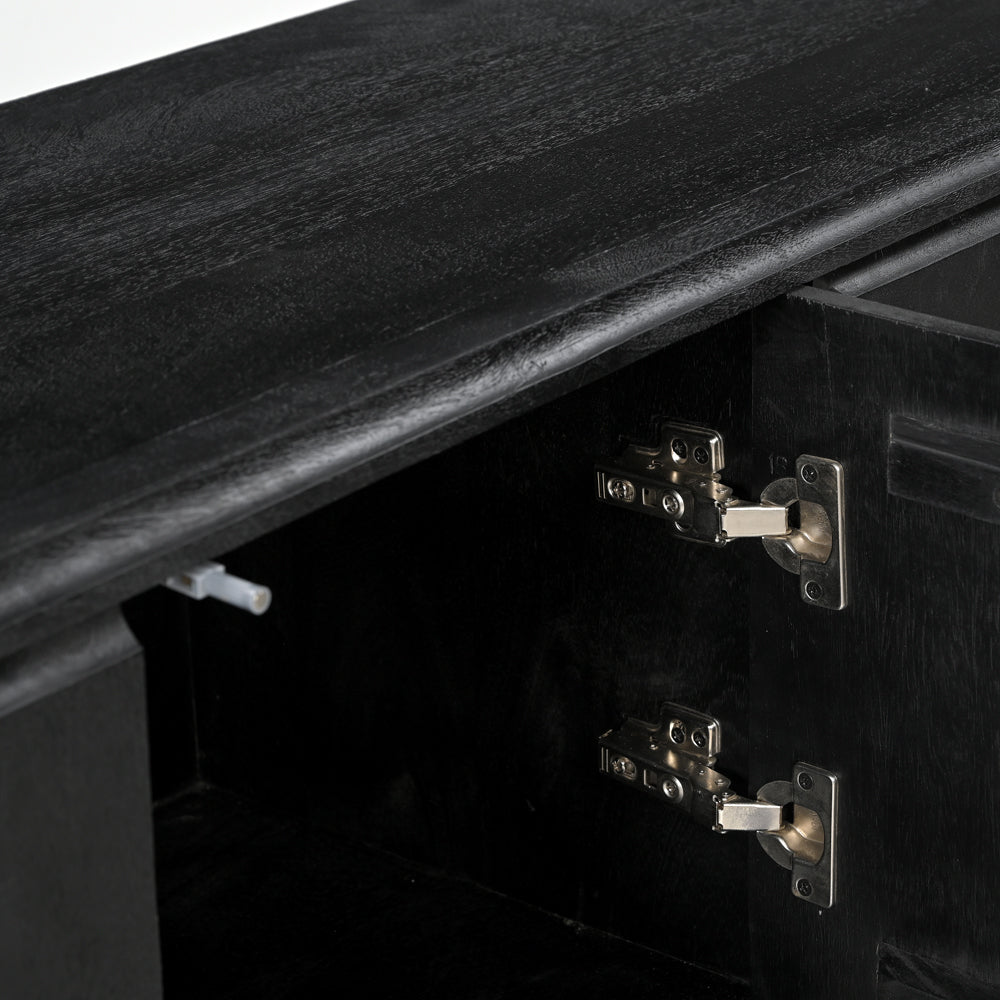 Milo Solid Mango Wood 4 Door TV Unit in Black