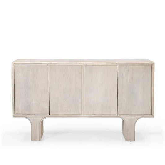 Milo Solid Mango Wood 4 Door Sideboard Whitewash