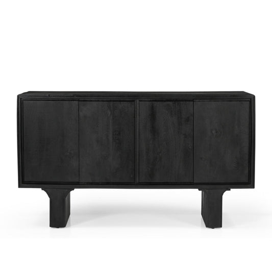 Milo Solid Mango Wood 4 Door Sideboard in Black