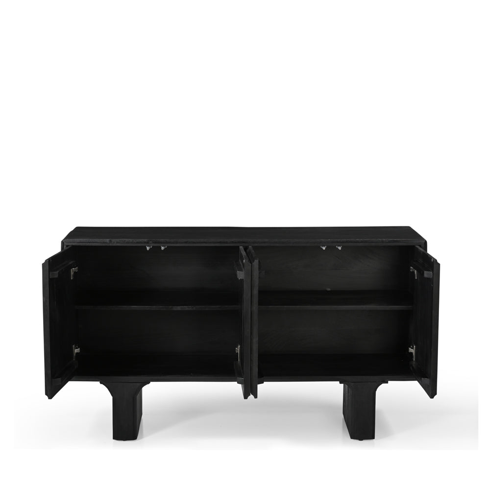 Milo Solid Mango Wood 4 Door Sideboard in Black
