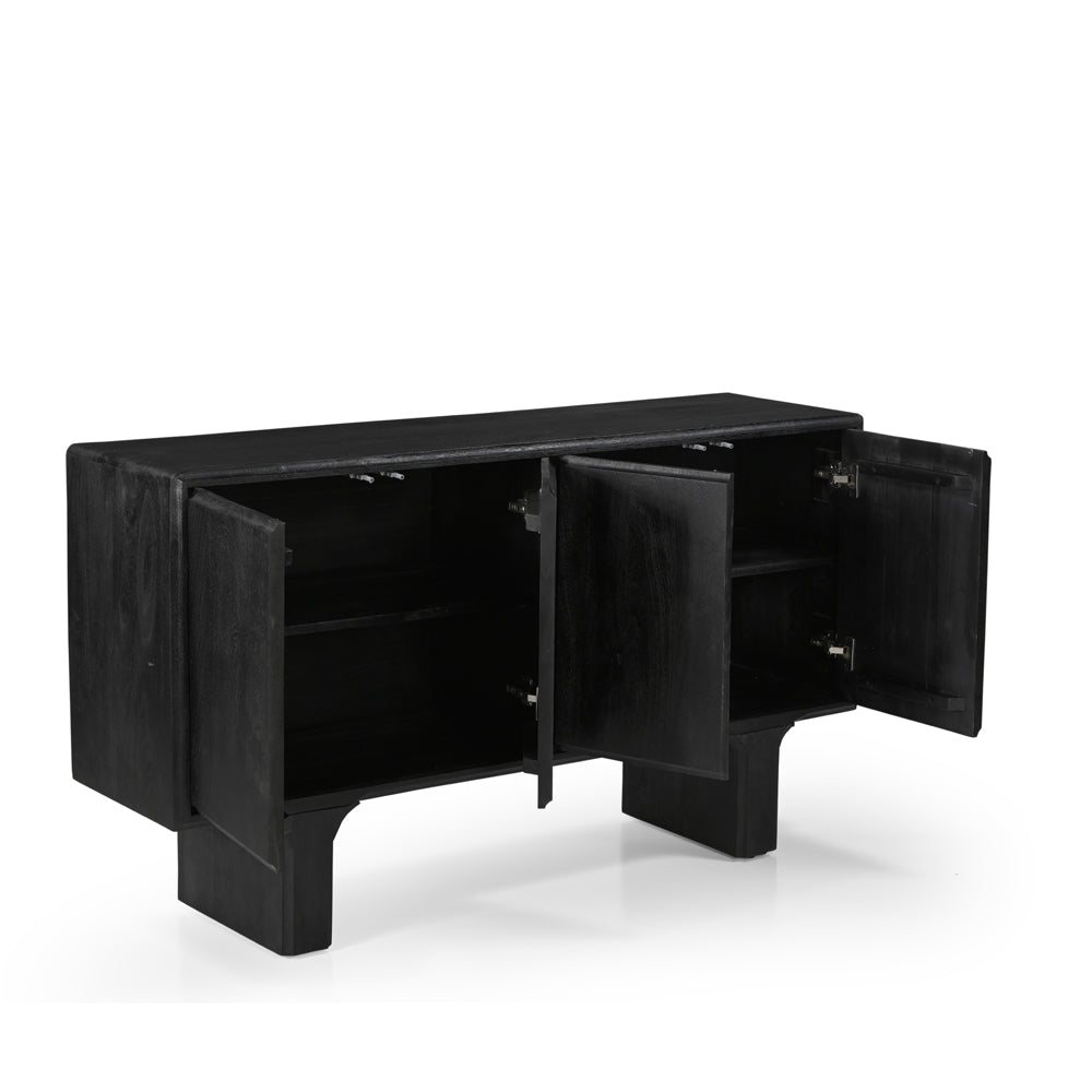 Milo Solid Mango Wood 4 Door Sideboard in Black
