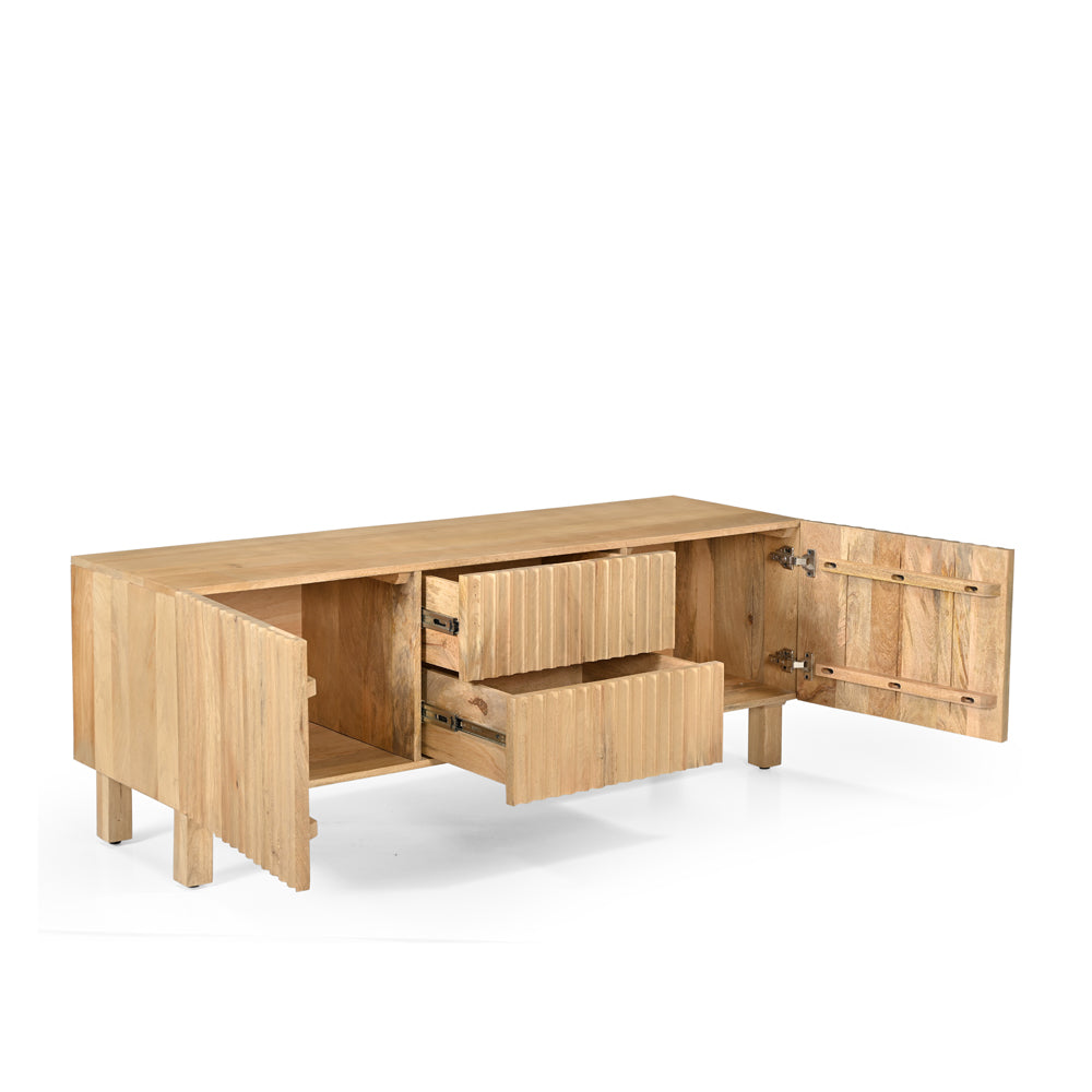 Arlo Solid Mango Wood 2 Door 2 Drawer TV Unit Natural