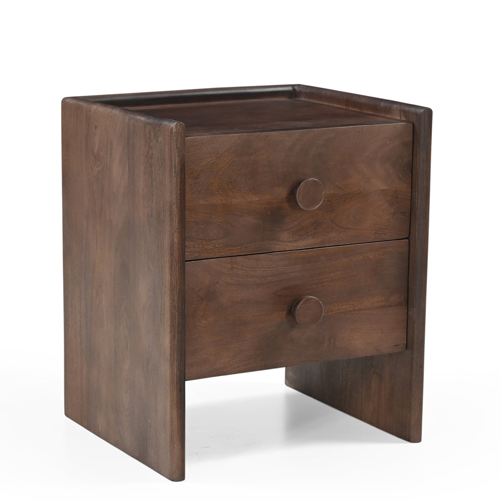Helena Solid Mango Wood Bedside Table in Walnut