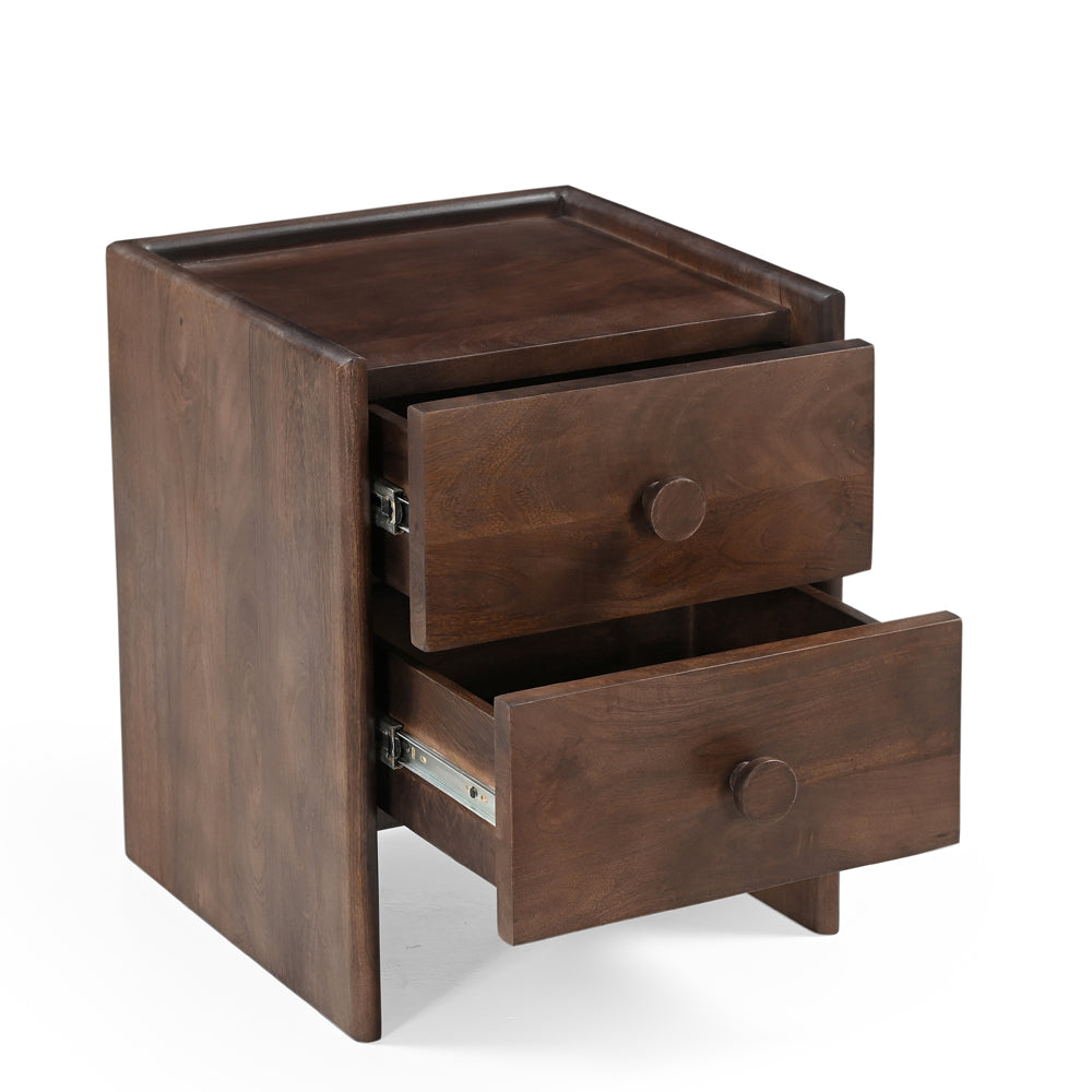 Helena Solid Mango Wood Bedside Table in Walnut