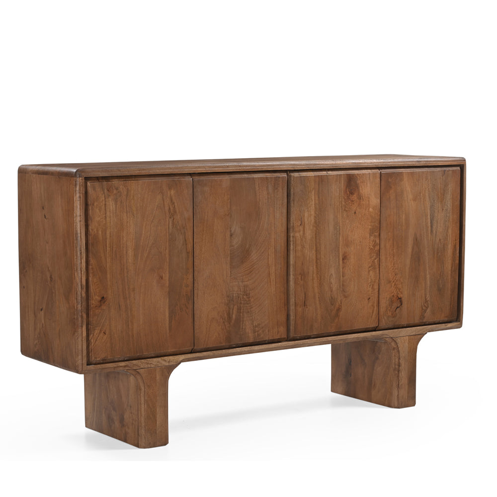 Milo Solid Mango Wood 4 Door Sideboard in Walnut