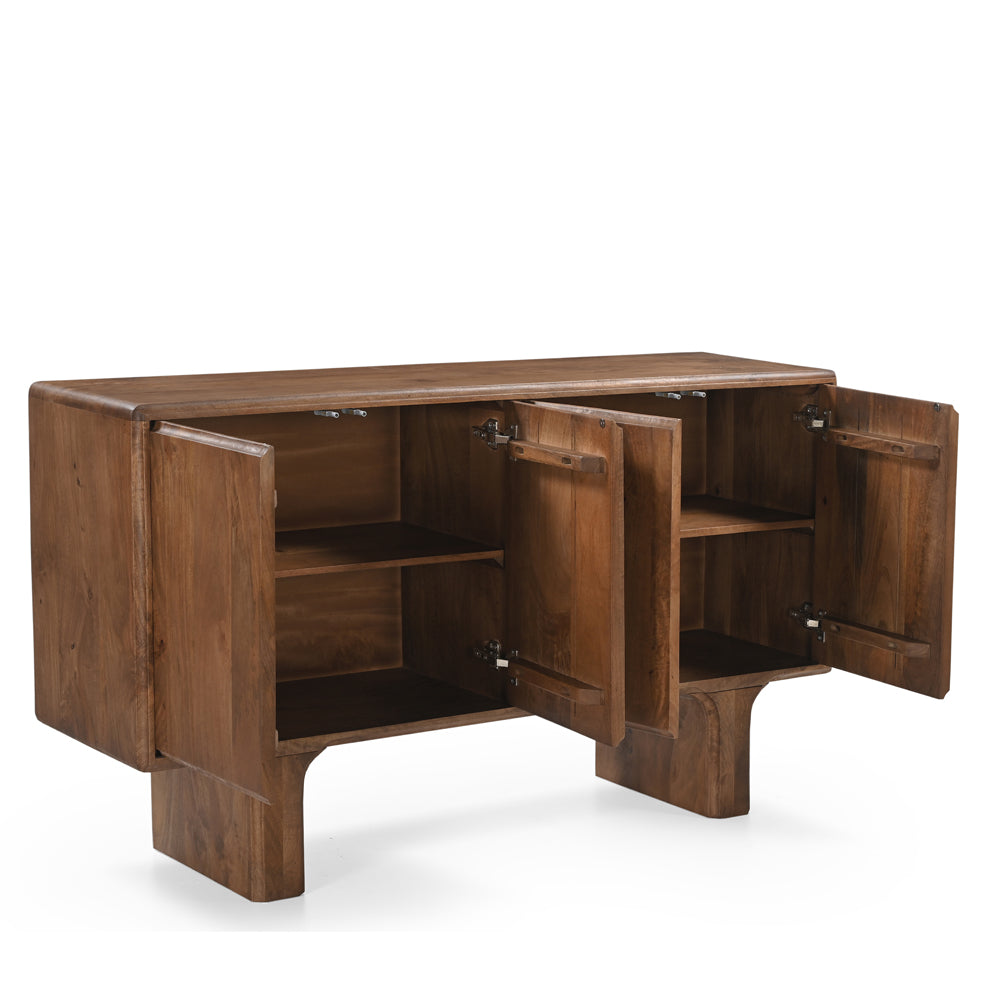 Milo Solid Mango Wood 4 Door Sideboard in Walnut