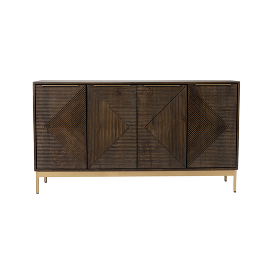 Zane Solid Mango Wood Large 4 Door Sideboard Dark Brown