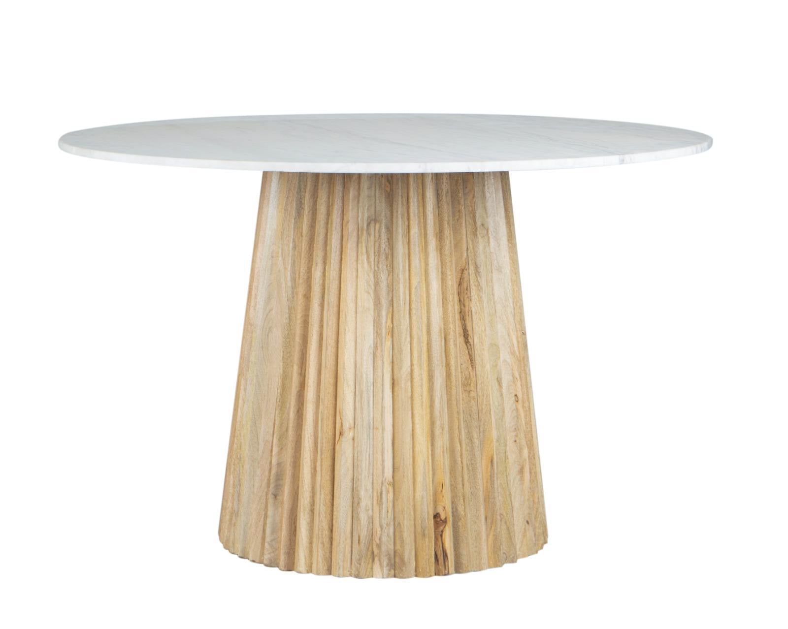 Freya Round Solid Marble & Mango Wood Dining Table Natural