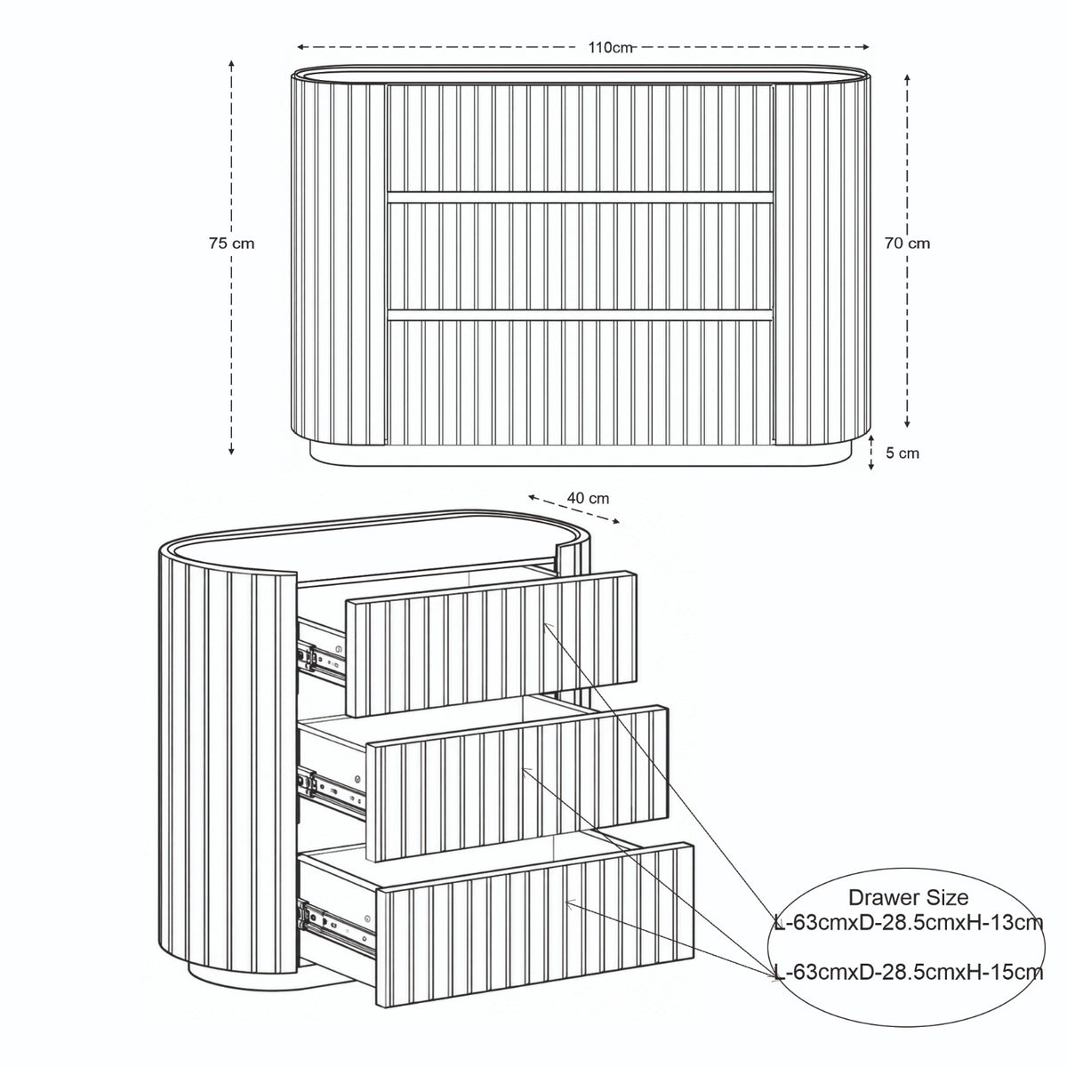 Theo Solid Mango Wood 3 Drawer Chest in Walnut