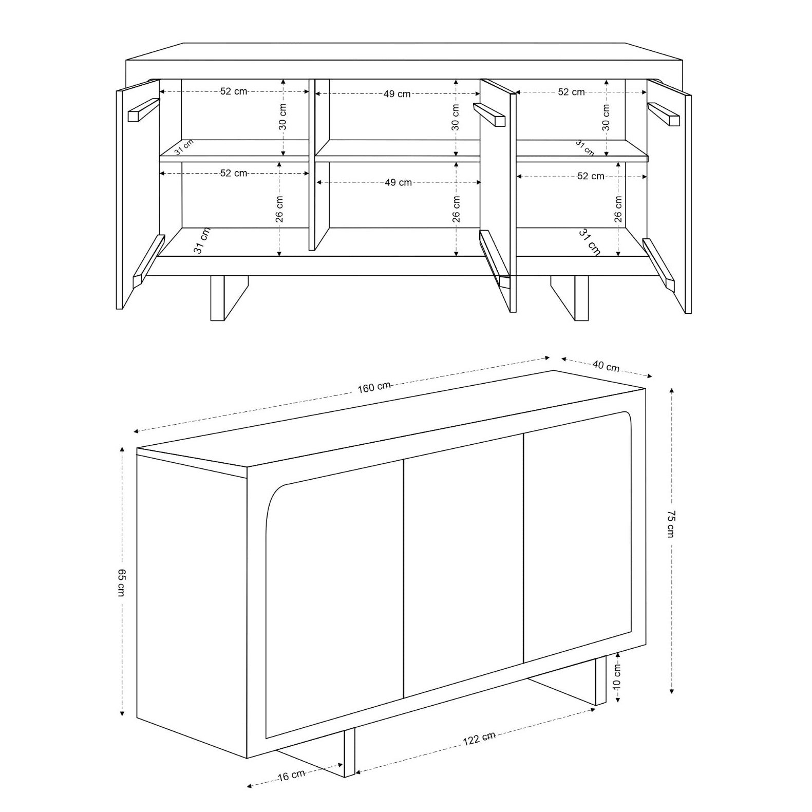 Livia Solid Mango Wood 3 Door Sideboard in Walnut