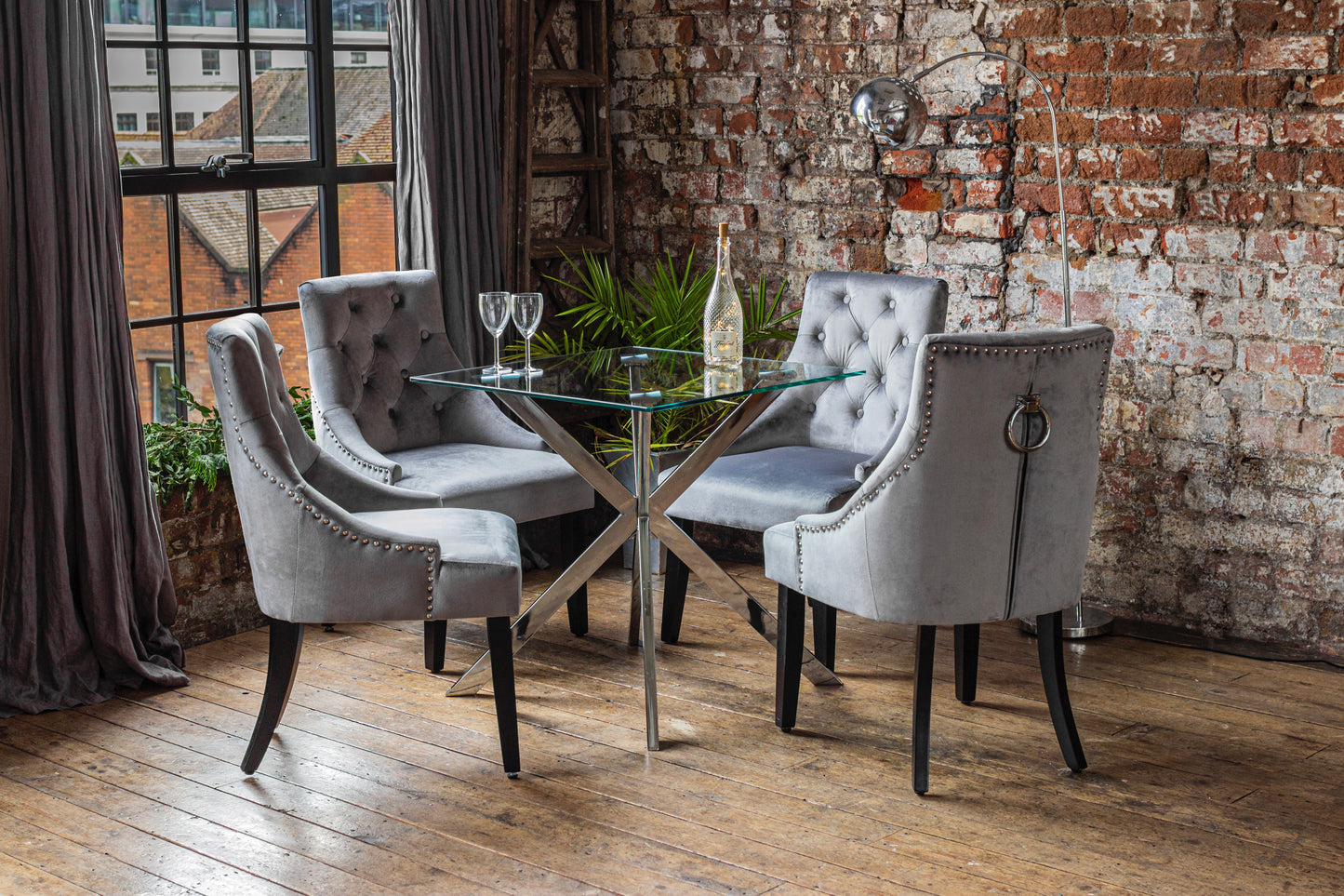Capri Dining Set with 2 or 4 Portia Dining Chairs in Grey