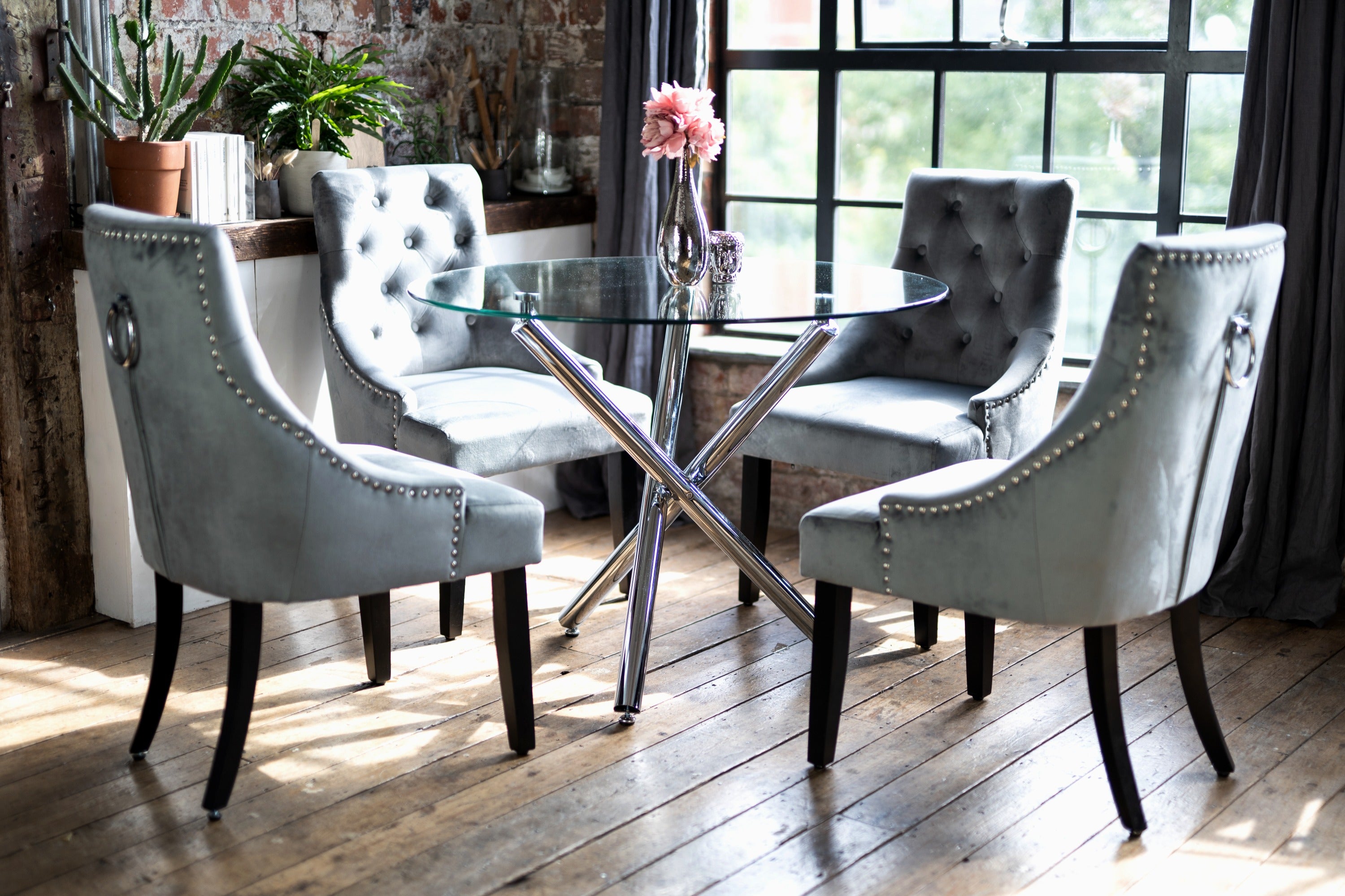 Maia Dining Set with 2 or 4 Portia Dining Chairs in Grey