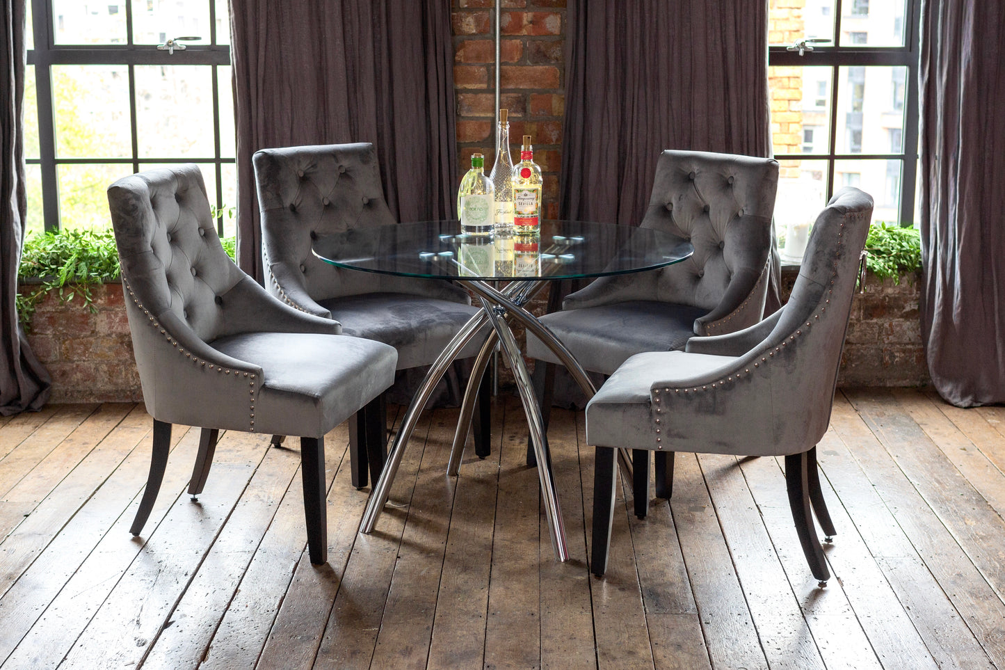 Cecelia Dining Set with 4 Portia Dining Chairs in Grey
