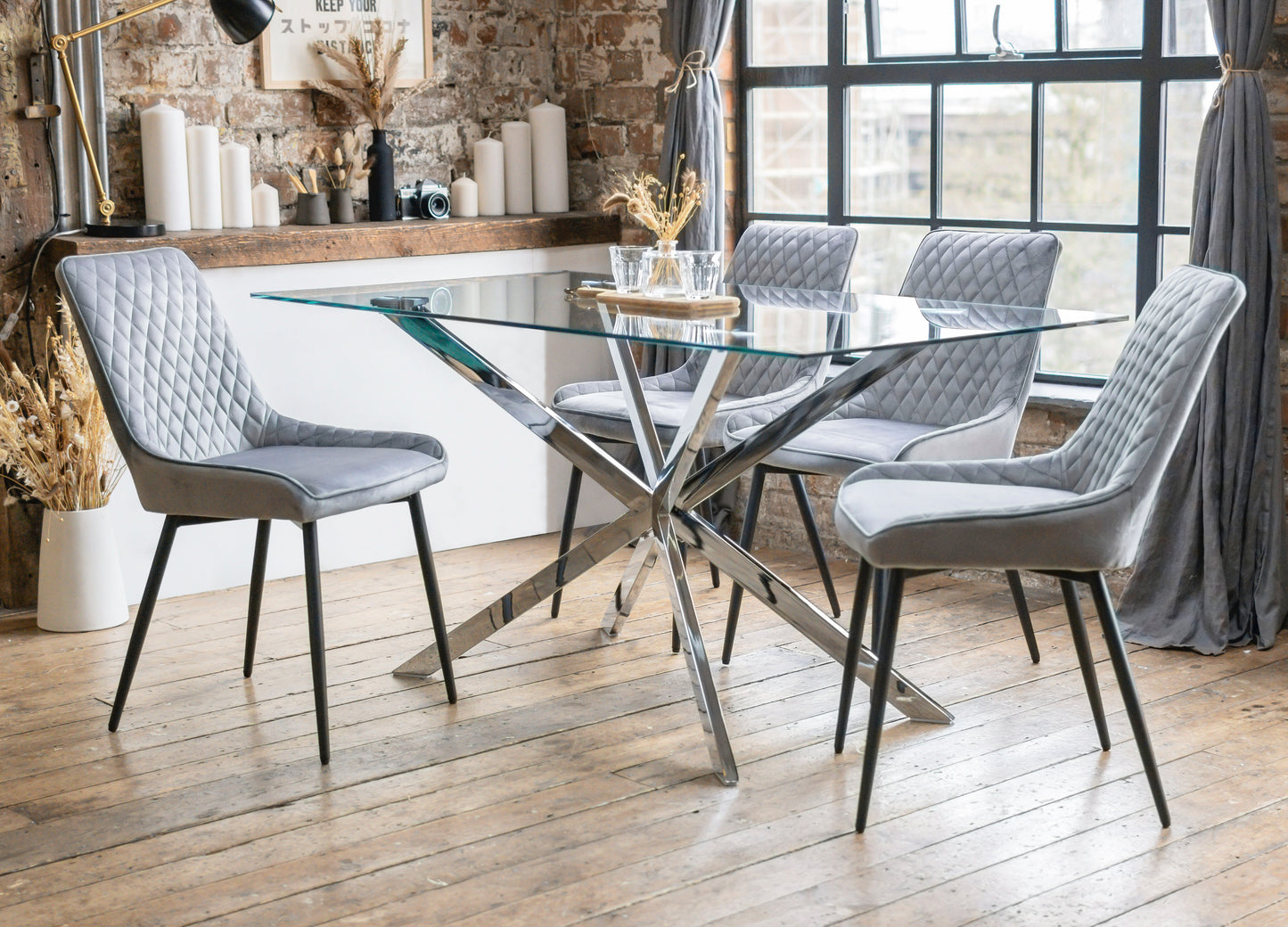 Selina Dining Set with 4 or 6 Ava Dining Chairs in Grey