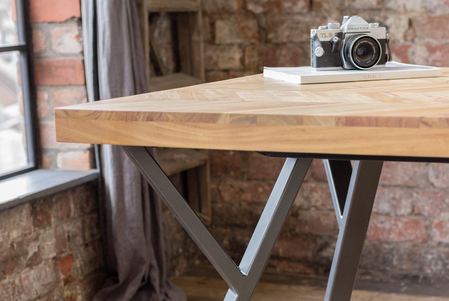 Adria Parquet Style Solid Acacia Wood Dining Table