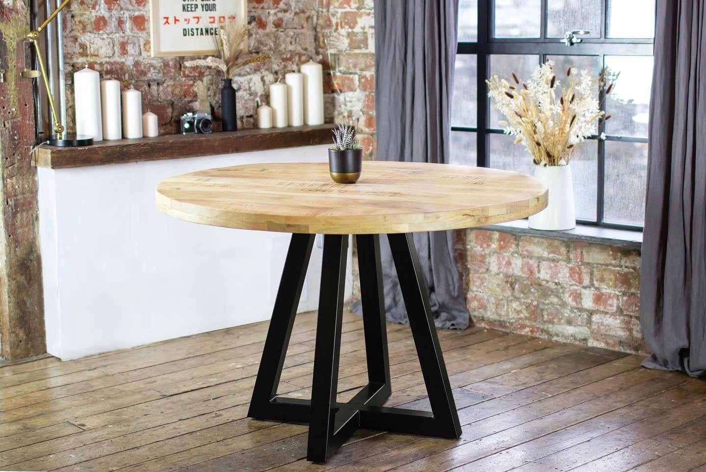 Ida Solid Mango Wood Dining Set with 4 or 6 Portia Dining Chairs in Black