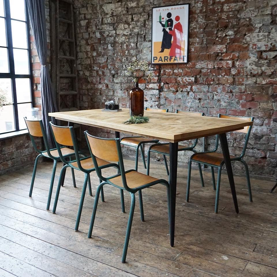 Leo Parquet Style Solid Mango Wood Industrial Dining Table (3 Sizes)