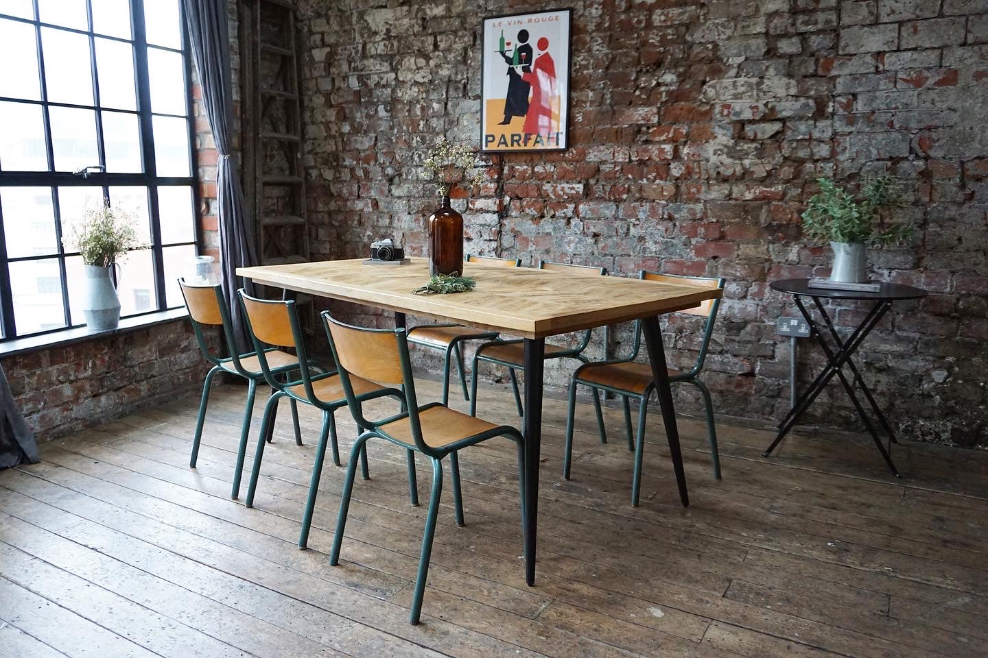 Leo Parquet Style Solid Mango Wood Industrial Dining Table (2 Sizes)