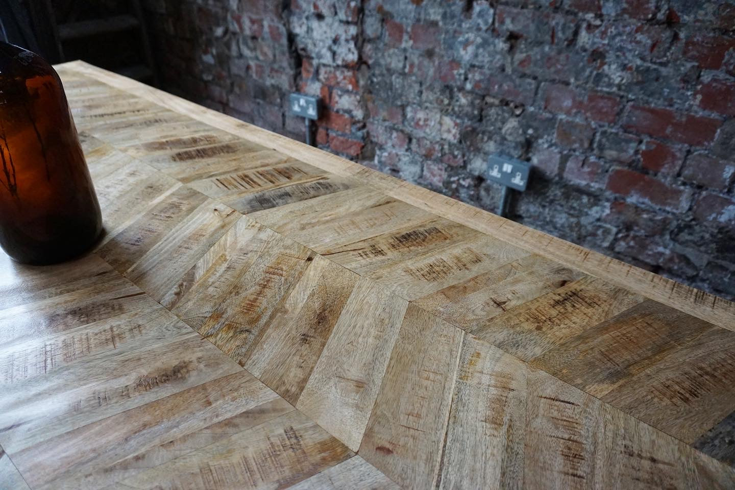 Leo Parquet Style Solid Mango Wood Dining Table and Bench Set (3 Sizes)