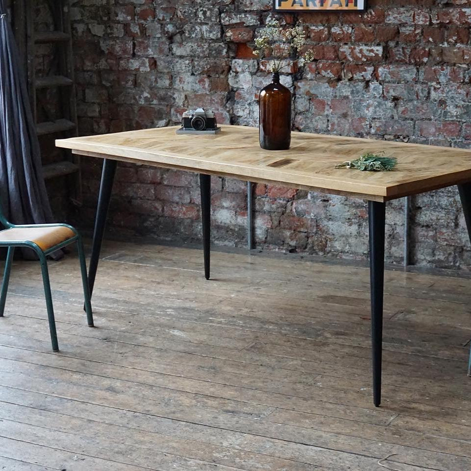 Leo Parquet Style Solid Mango Wood Industrial Dining Table (3 Sizes)
