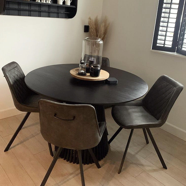 Remi Round Solid Mango Wood Dining Table Black (4 Sizes)