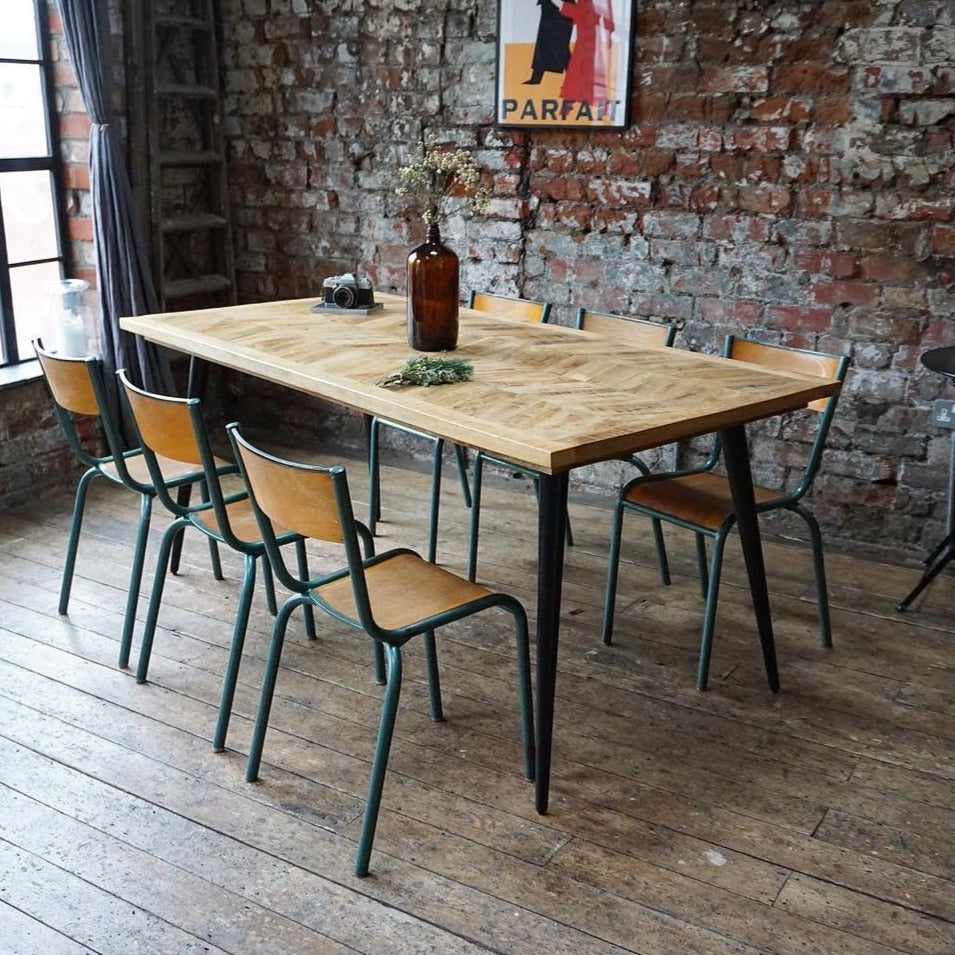 Leo Parquet Style Solid Mango Wood Industrial Dining Table (3 Sizes)