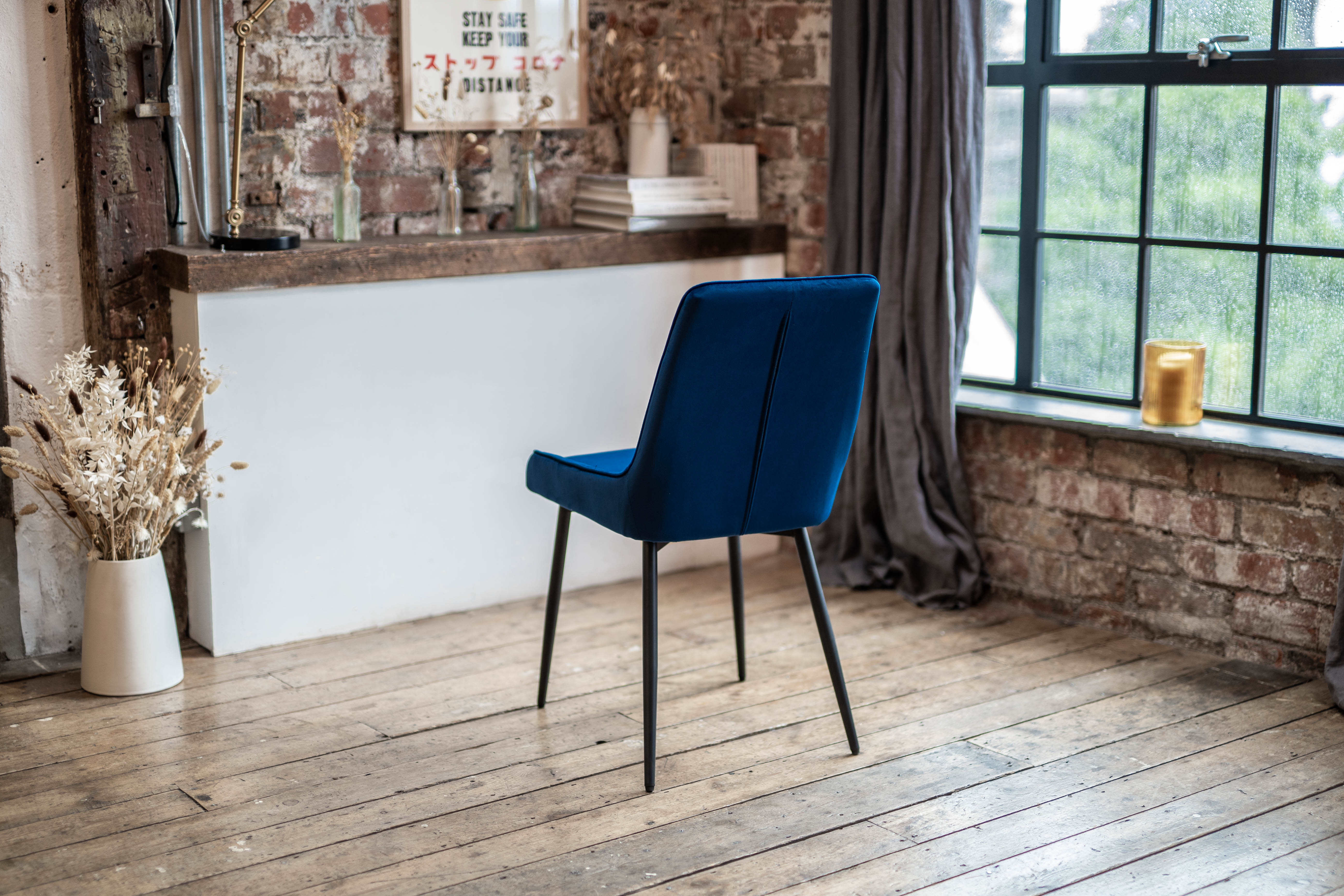 Ida Solid Mango Wood Dining Set with 4-6 Ava Dining Chairs in Blue