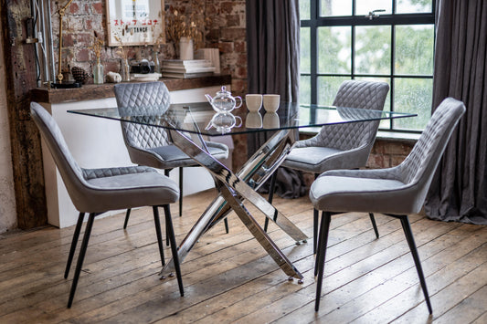Luna Dining Set with 4 or 6 Ava Dining Chairs in Grey