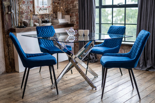 Luna Dining Set with 4 or 6 Ava Dining Chairs in Blue