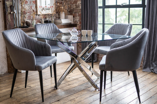 Luna Dining Set with 4 or 6 Aria Dining Chairs in Grey