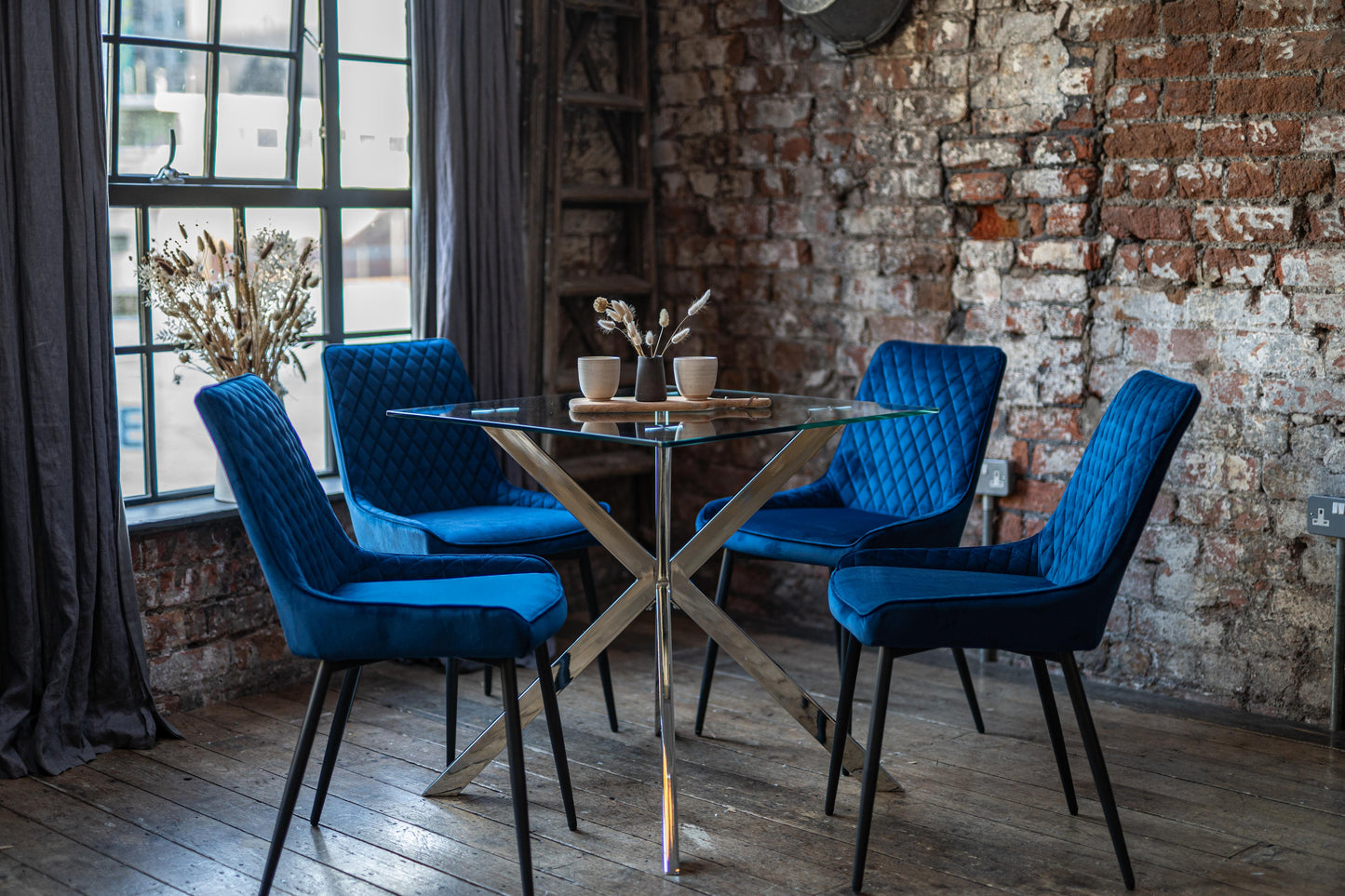 Capri Dining Set with 2 or 4 Ava Dining Chairs in Blue