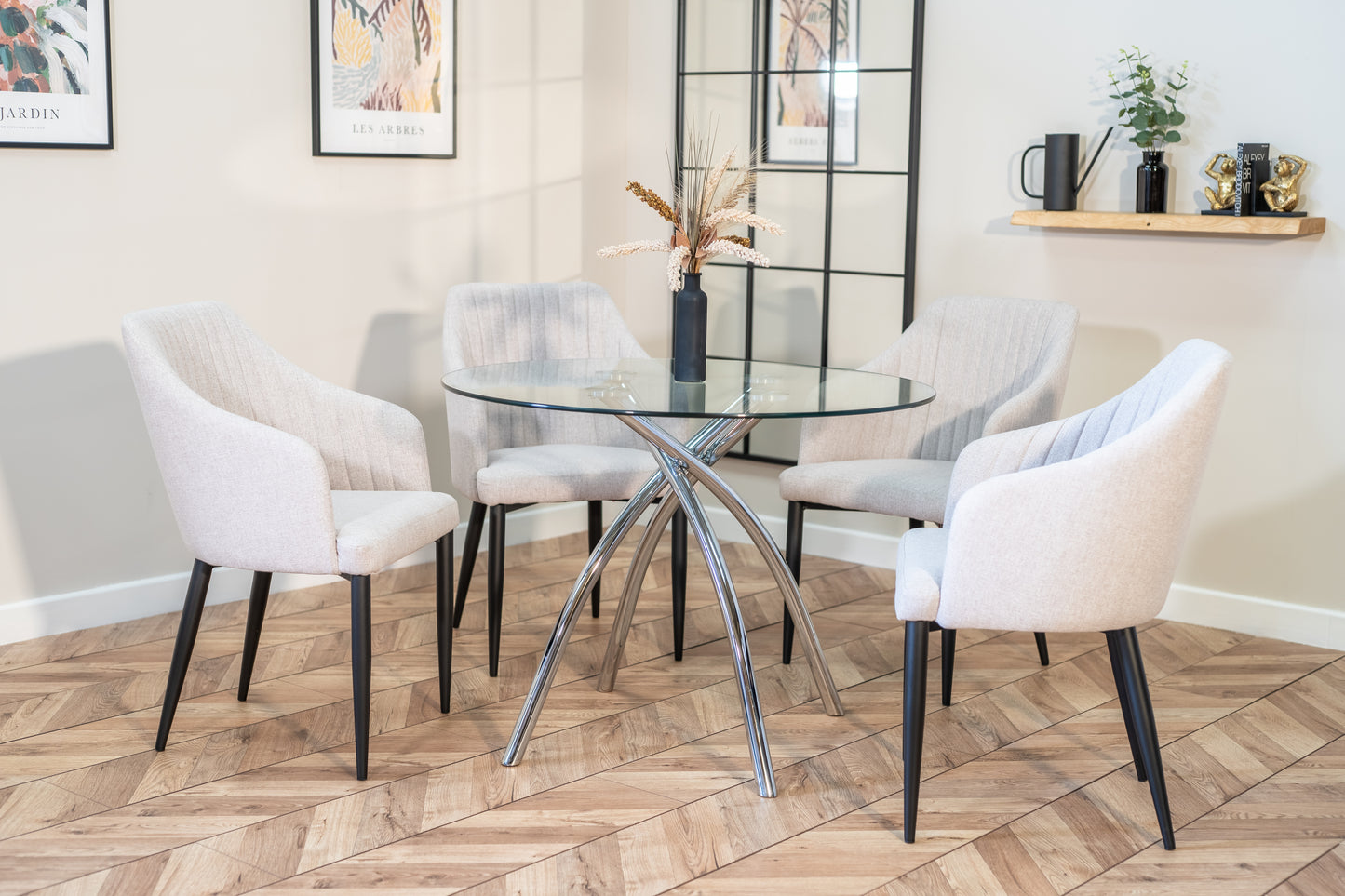 Cecelia Dining Set with 4 Aria Dining Chairs in Stone Beige