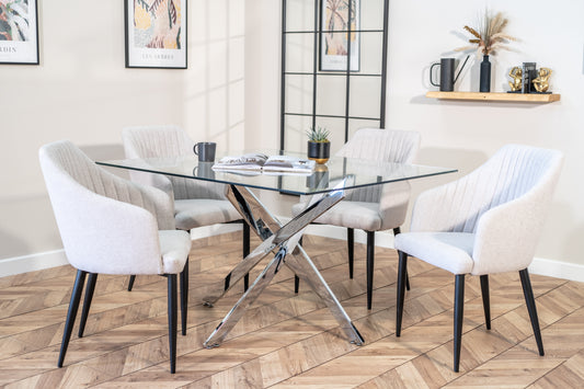 Luna Dining Set with 4 or 6 Aria Dining Chairs in Stone Beige