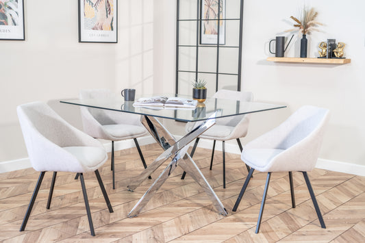 Luna Dining Set with 4 or 6 Julia Dining Chairs in Stone Beige