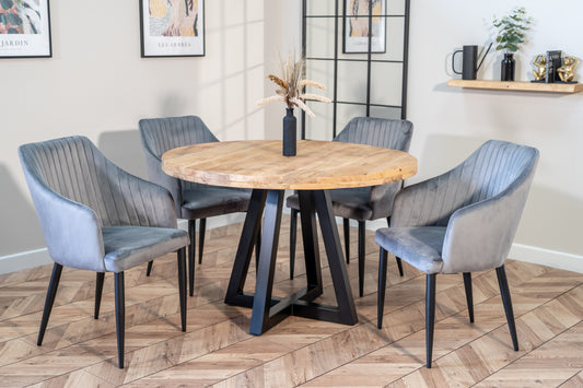 Ida Solid Mango Wood Dining Set with Aria Dining Chairs in Grey