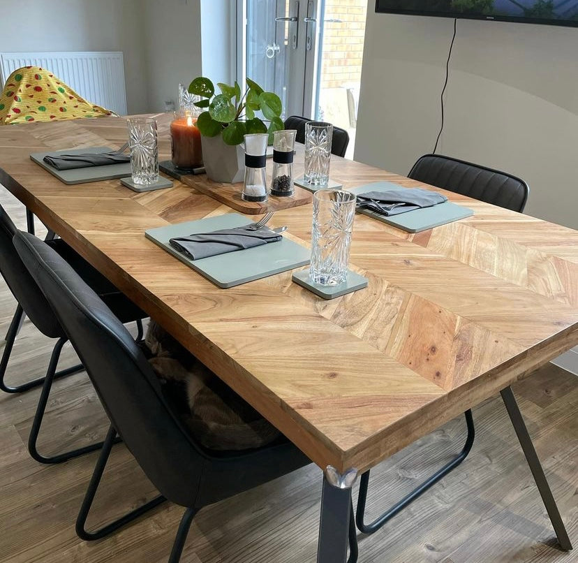 Adria Parquet Style Solid Acacia Wood Dining Table