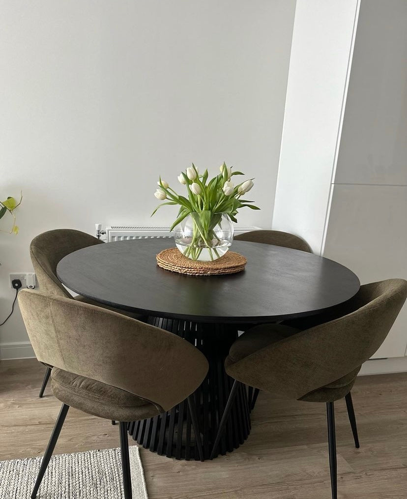 Remi Round Solid Mango Wood Dining Table Black (4 Sizes)