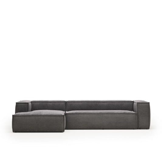 Lund 4 Seater Sofa with Left Side Chaise - Grey Corduroy