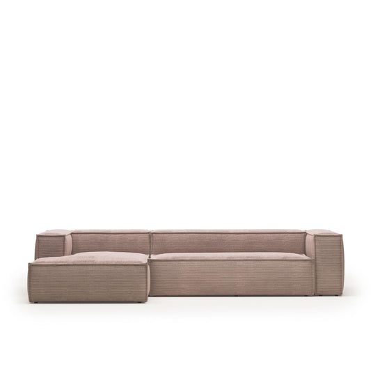 Lund 4 Seater Sofa with Left Side Chaise - Pink Corduroy