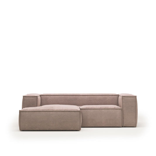 Lund 2 Seater Sofa with Left Side Chaise - Pink Corduroy