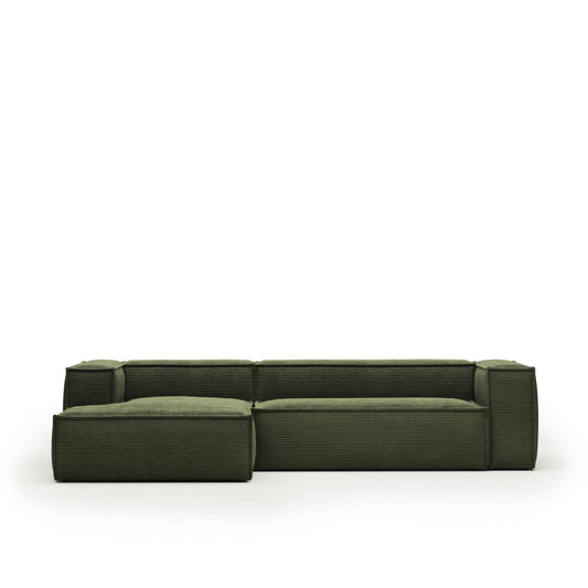 Lund 3 Seater Sofa with Left Side Chaise - Green Corduroy