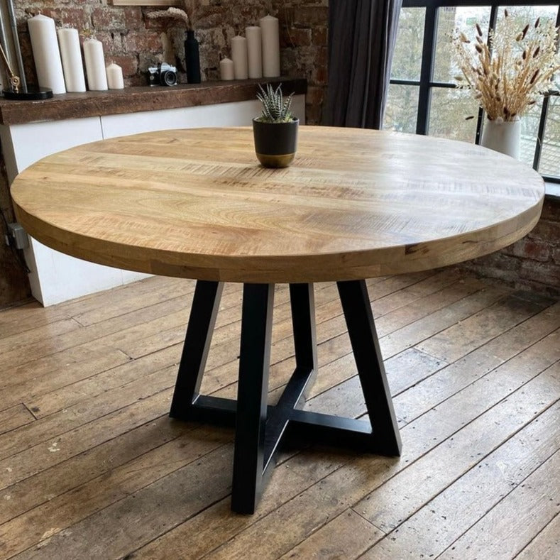 Ida Solid Mango Wood Industrial Dining Table (4 Sizes)