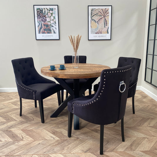 Sara Dining Set with 2-6 Portia Dining Chairs in Black